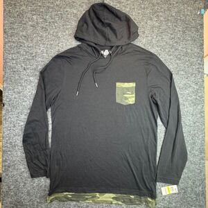 American Rag Hoodie Mens Medium Black Camo Pocket Long Sleeve Shirt NWT